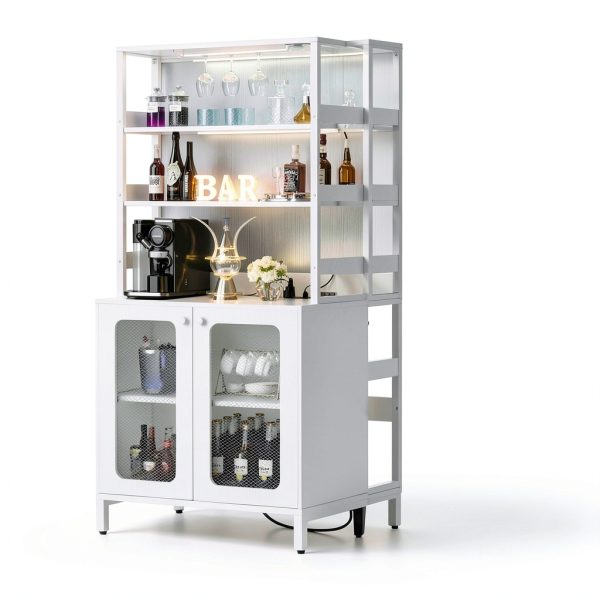 Wine Bar Cabinet with LED Lights and Power Outlet Storage-6