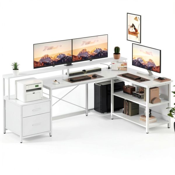 Aheaplus L Shaped Desk with Power Hub LED Gaming Office-1