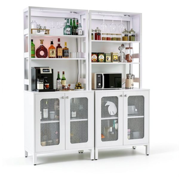 Wine Bar Cabinet with LED Lights and Power Outlet Storage-7