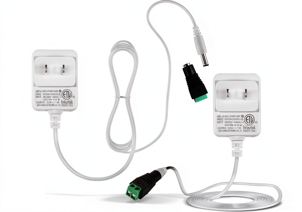 Installing HQRP 12V 1A AC Adapter Replacement Power Supply on a wooden desk