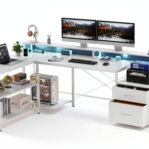 Aheaplus L Shaped Gaming Desk Reversible Design Power-0