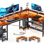 AODK L Shaped Gaming Desk LED Lights Power Outlets Storage-0