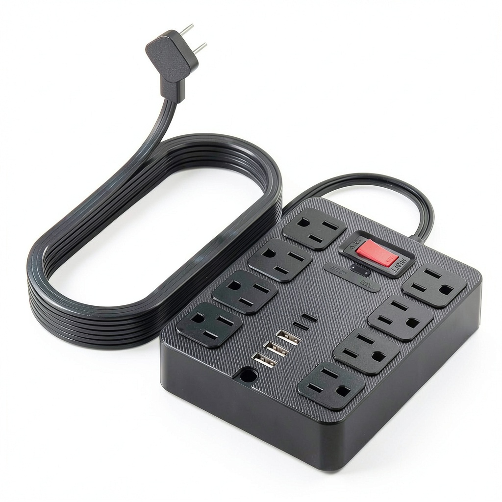 Installing Power Strip 13 Outlet Surge Protector USB Charging Station on a wooden desk