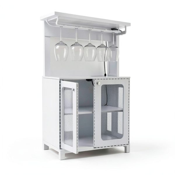 Wine Bar Cabinet with LED Lights and Power Outlet Storage-5