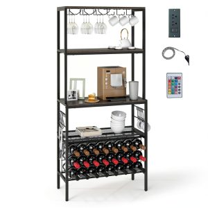 Gymax 3 Tier Wine Rack Coffee Bar Station with Power Outlets-0