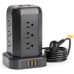 Tower Power Strip 12 Outlets 4 USB Ports Surge Protection-0